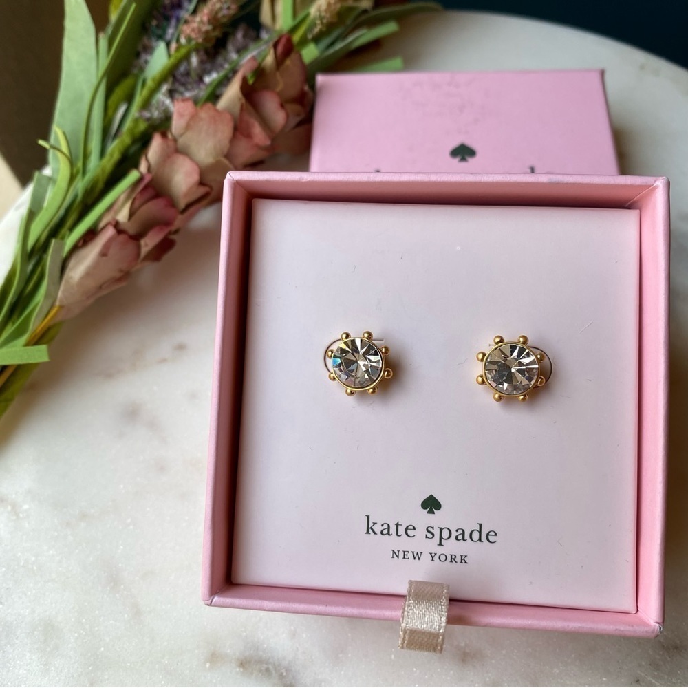 Kate Spade New Clear‎ Sparkle Flying Colors Bezel Studs Gold Tone Metal